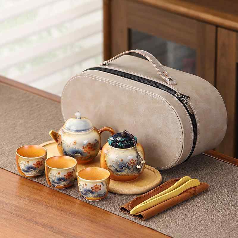 茶器 携帯用茶器セット 陶器 3点セット 汲出し碗 湯呑み ?? 茶道具 古典的 伝統的 軽量