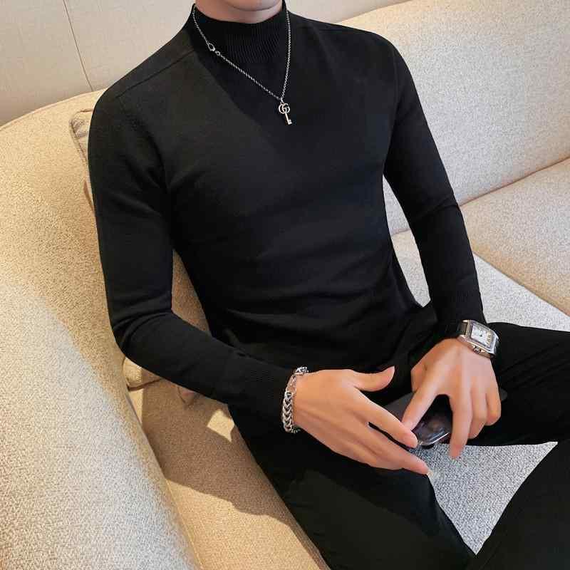 ニット メンズ 男性用 ハーフハイネック セーター トップス スリムフィット 無地 コットンブレンド 洗濯機洗い可能 伸縮性 秋冬 普段使い インナー ブラック ブルー ホワイト グレー