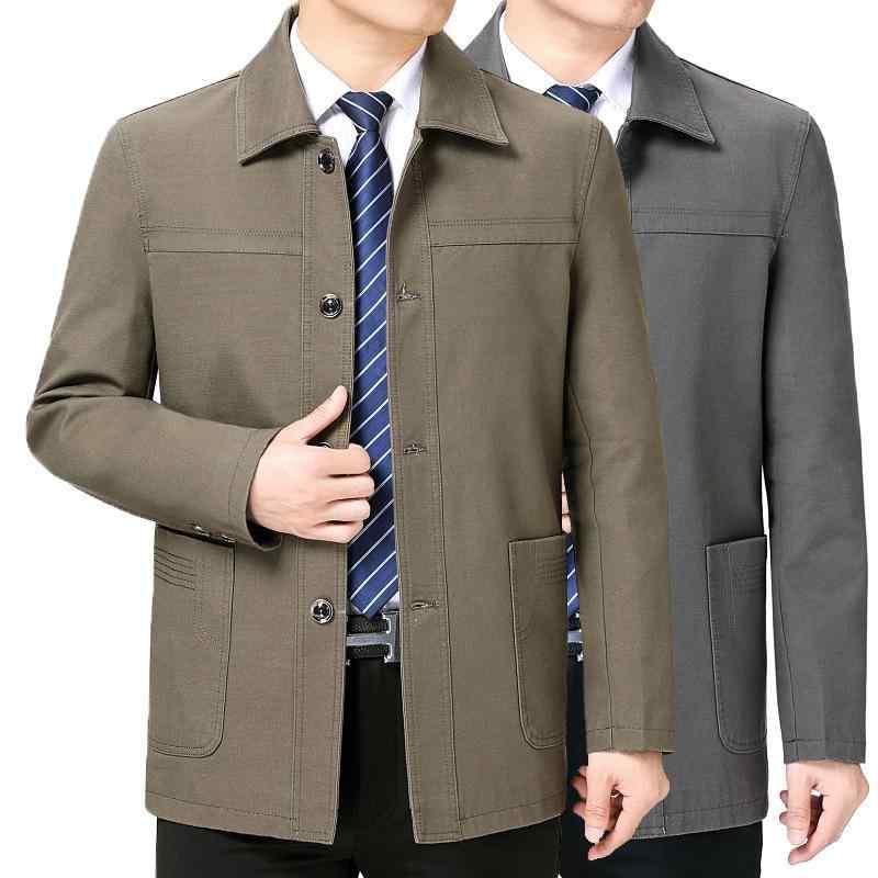 ジャケット 男性用 コットン 100% 襟付き ブルゾン 春秋 中高年 紳士服 ゆったりサイズ カーキ色 緑 多ポケット