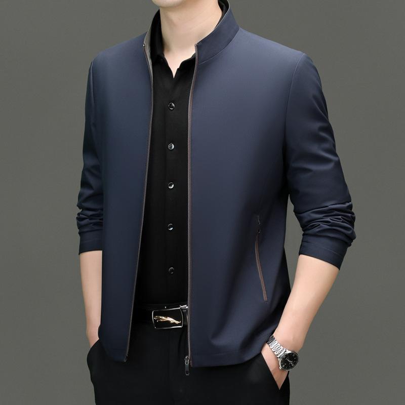ジャケット メンズ 男性用 紳士服 桑蚕糸 シルク アウター ブルゾン ジャンパー ビジネス カジュアル 立襟 無地 長袖 秋 防風 通気|トミーショップ 店