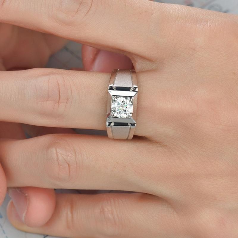 指輪 メンズ 925シルバー モアサナイト ジルコニア リング 男性用 幾何学 結婚指輪 ファッション アクセサリー 銀 1カラット
