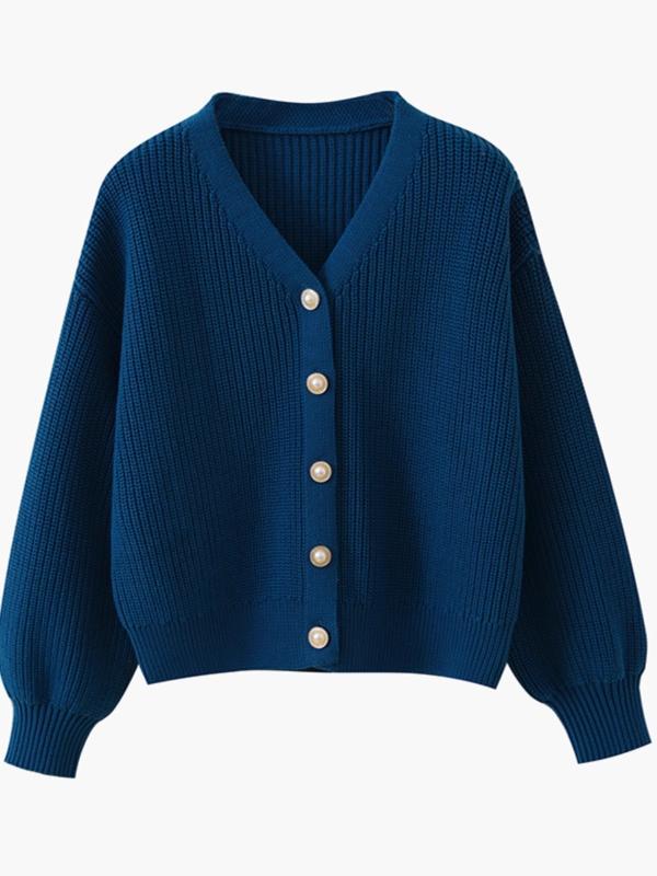 カーディガン レディース 綿 ニットカーディガン 秋冬 ショート丈 ランタンスリーブ ゆったり 厚手 Vネック トップス 長袖 杏色 ブルー コーヒー色