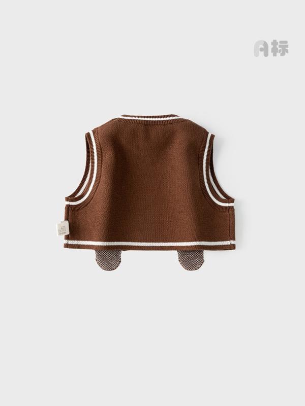 ニット ベビー キッズ ベスト 女の子 男の子 子供服 幼児 トップス コットン100% カートーン かわいい 春秋 コーヒー色 80cm 90cm 100cm 110cm 120cm 130cm｜トミーショップ 店