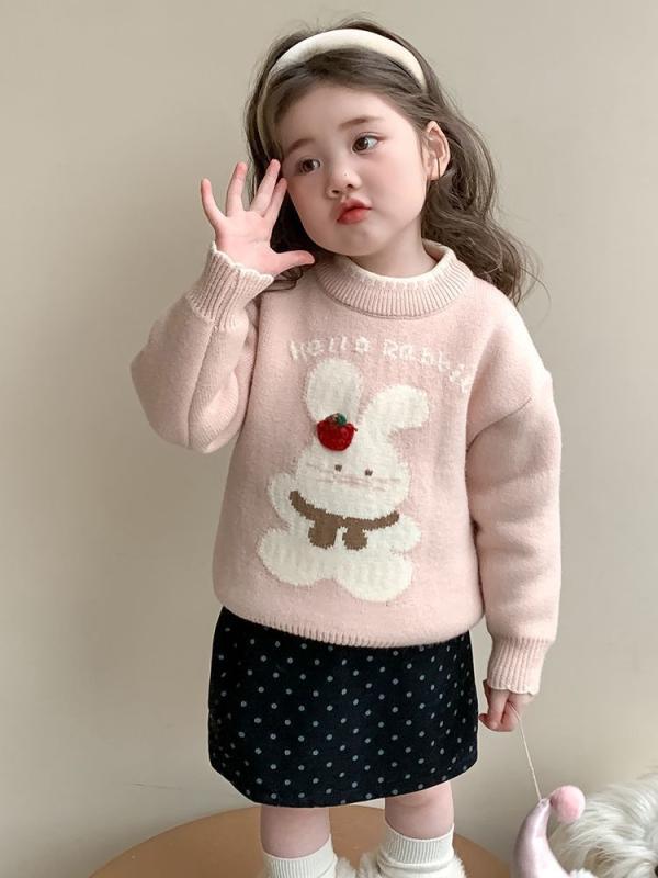 ニット キッズ 女の子 ニットトップス 裏起毛 厚手 秋冬 冬服 長袖 子供服 セーター かわいい 普段着 通園 通学 90 100 110 120 130 140cm