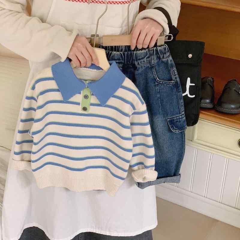 ニット キッズ ボーイズ ストライプ ベスト 韓国風 子供服 スリット入り プルオーバー トップス 薄手 長袖 90cm 100cm 110cm 120cm 130cm 140cm