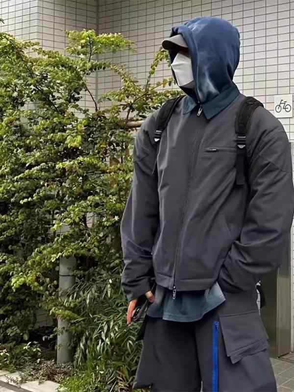 ジャケット 男性用 秋冬 ナイロン 肩パッド入り ウォッシュ加工 ジップアップ ブルゾン ゆったり 青少年 コットン