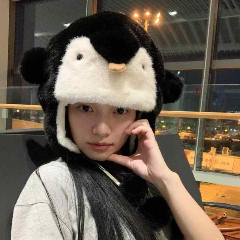 帽子 レディース 防寒 耳当て付き かわいい ペンギン 保温性 フリース ハット 秋冬 自転車 スキー 寒さ対策 あったかグッズ ブラック ホワイト ベージュ グレー