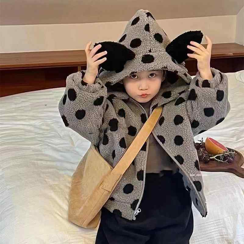 子供服 アウター 女の子 男の子 コート ドット柄 ラムウール風 中綿 厚手 秋冬 防寒 かわいい 韓国風
