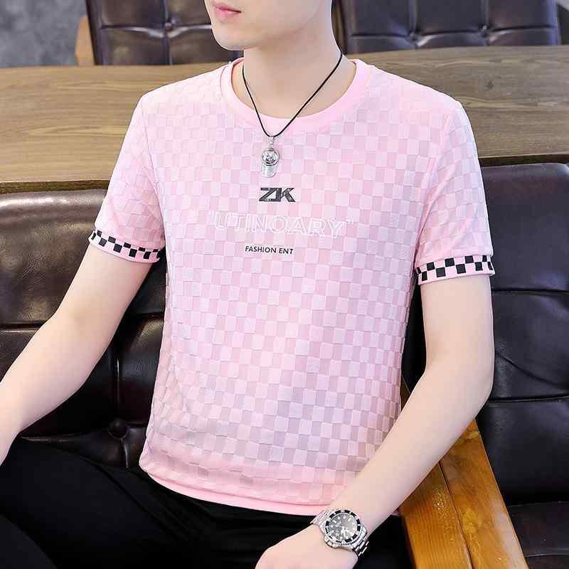 Tシャツ メンズ 半袖 トップス 接触冷感 ポリエステル プリント スリム 無地 カットソー 男性用 春夏 薄手 白 黒 ピンク系
