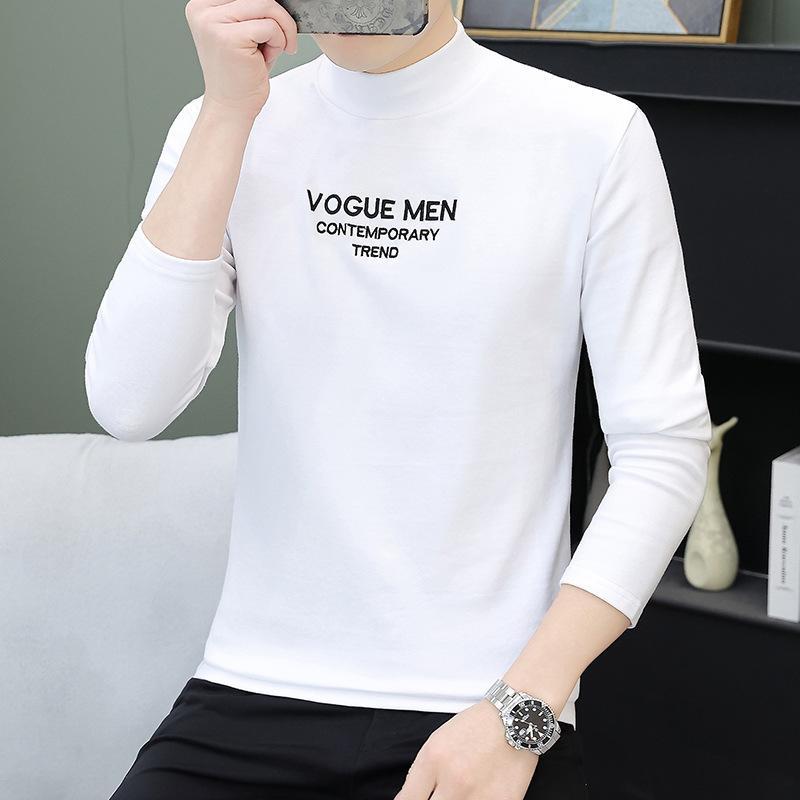 Tシャツ メンズ 長袖 カットソー コットン スリムフィット ハイネック 無地 トップス ストレッチ 伸縮性 春秋 カジュアル 普段使い 白 黒 青