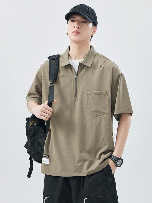 Tシャツ メンズ 半袖 ポロシャツ 襟付き 無地 ゆったり ポリエステル 普段使い トップス カットソー 黒 ブラック 茶 ブラウン M L XL 2XL 3XL