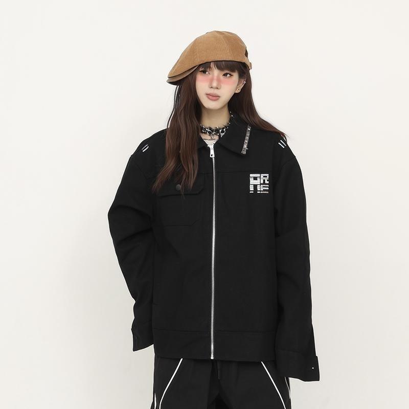 ジャケット レディース ワークジャケット ブルゾン ジャンパー ゆったり ブラック カーキ色 長袖 トップス アウター カジュアル スタイル