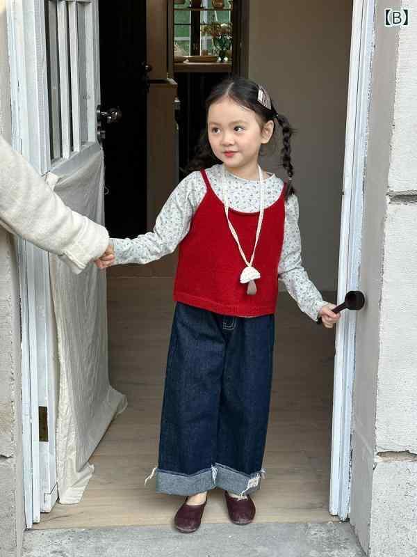 子供服 女の子 パンツセット 春秋 ニットベスト トップス デニムパンツ 3点セット かわいい おしゃれ 普段着 4,607円