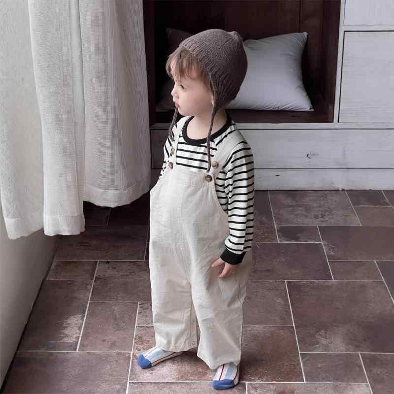 子供用セットアップ ストライプ柄 長袖トップス サロペットパンツ 2点セット コットン ベビー 幼児 男の子 春秋 かわいい 普段着 部屋着 73CM 80cm 90cm 100cm