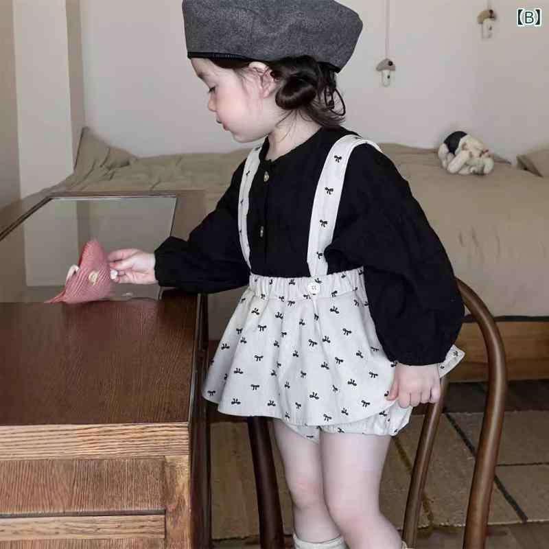 子供用セットアップ キッズ 女の子 秋物 ドールトップス サロペット 2点セット かわいい 幼児 女児 長袖 コットン 上下セット 73CM 80cm 90cm 100cm