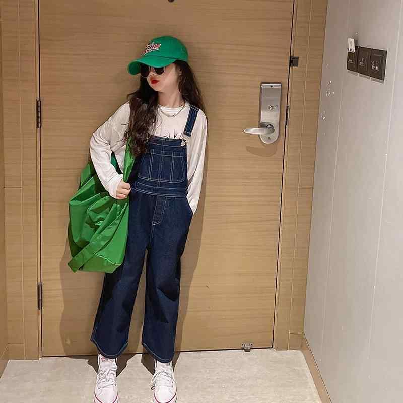 キッズ デニム オーバーオール 春秋 女の子 ワイドレッグ パンツ 韓国風 子供 高学年 ロングパンツ ジーパン ガールズ ボトムス ズボン 春