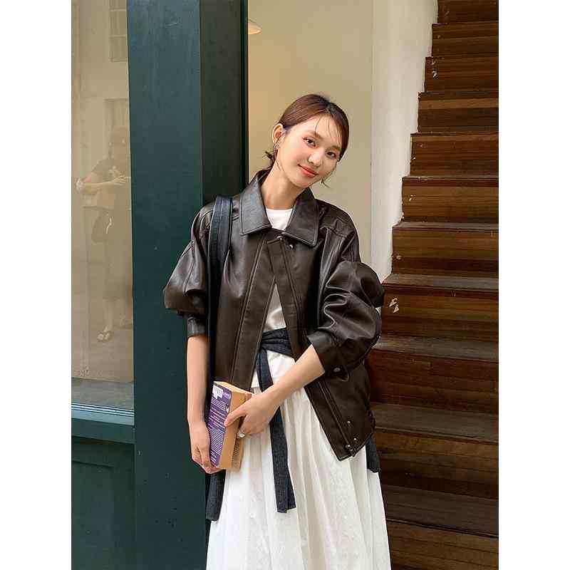 ジャケット レディース レザー ブルゾン 韓国 ファッション アウター PU フェイクレザー 普段使い 長袖 ショート丈 婦人服 秋冬 ブラック ブラウン系