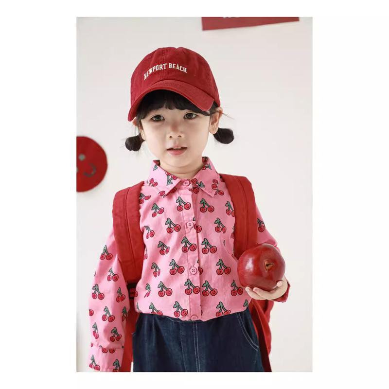 子供服 パンツセット かわいい 満印 チェリー柄 シャツ 長ズボン 上下セット 春秋 綿100% 80cm 90cm 100cm 110cm 120cm 130cm