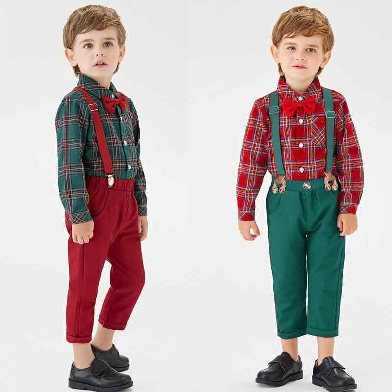 子供用セットアップ 男児 長袖 トップス & パンツ 上下セット チェック柄 コットン 秋冬 クリスマス ハロウィン パーティー イベント