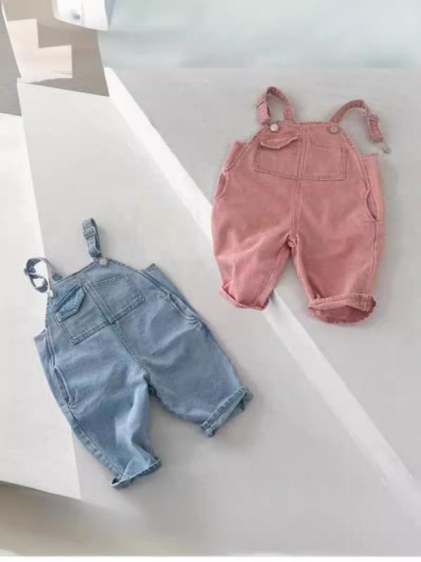 キッズ ベビー サロペット ロングパンツ コットン 春秋 男女兼用 66cm 73cm 80cm 90cm ブルー ピンク 無地 普段使い かわいい
