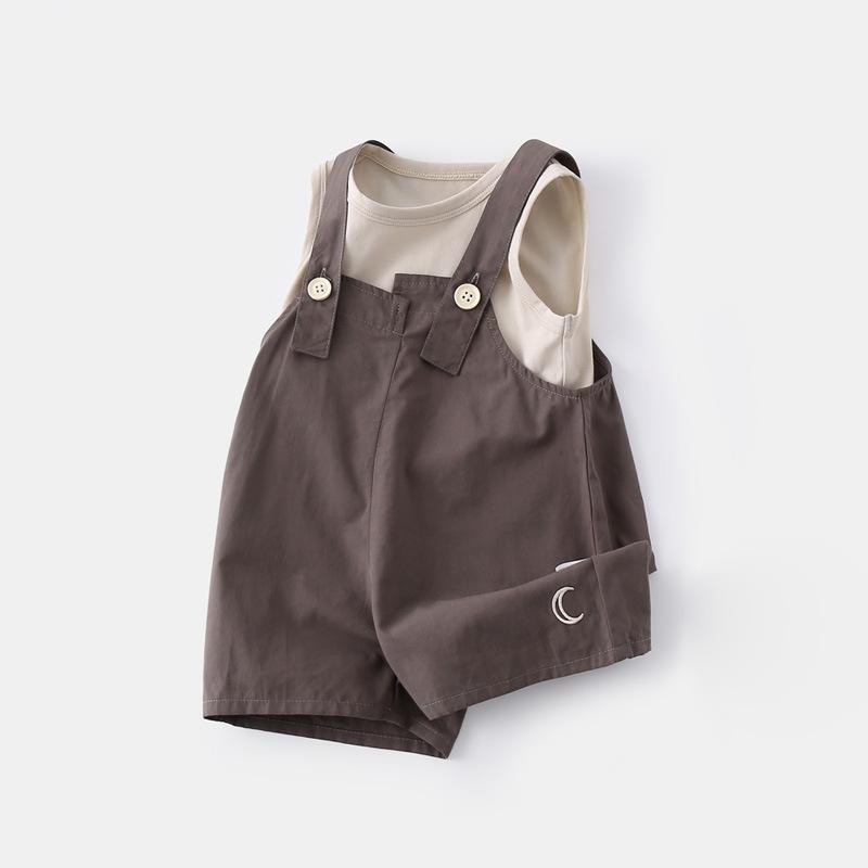 ベビー ノースリーブ サロペット セットアップ 夏物 薄手 赤ちゃん 男の子 女の子 かわいい コットン 上下 2点 70 80 90 100