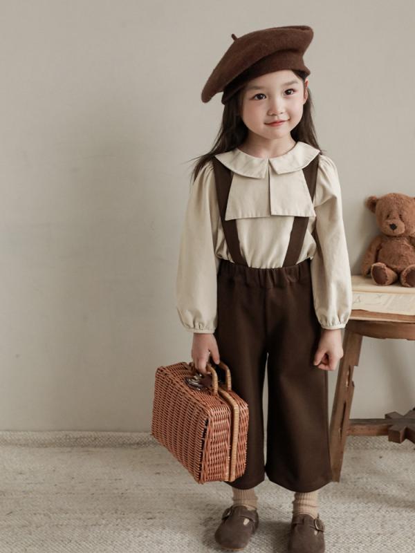 子供用シャツ サロペット セットアップ 女の子 長袖ブラウス ロングパンツ 上下セット 綿100% 80cm 90cm 100cm 110cm 120cm 130cm 春秋