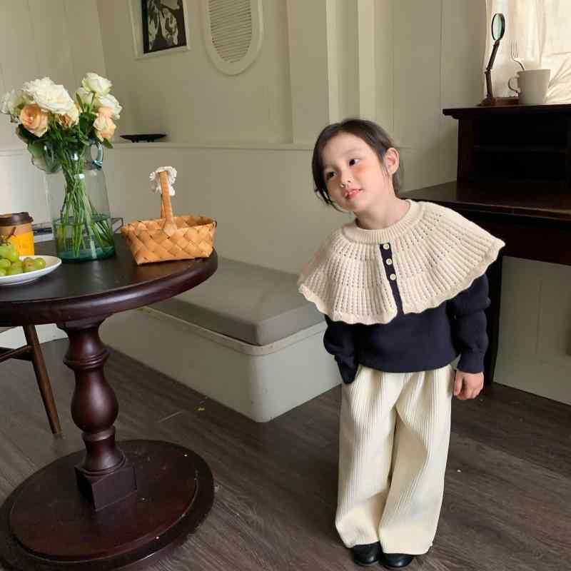 子供服 ニット 女の子用 荷葉フリル ショール トップス ウール混紡 無地 長袖 丸首 プリンセススタイル 秋冬 深灰色
