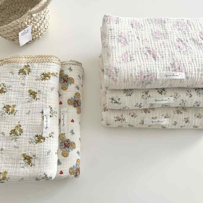 毛布 ベビー 赤ちゃん 子供 お昼寝 ガーゼケット 全綿100% ダブルガーゼ ベビーカー ブランケット クマ ピンク 小花 ドット柄 サクランボ 花柄 INS風 春夏秋冬