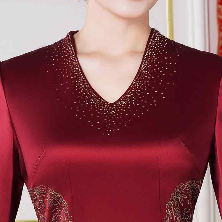 瀬戸ものお召しもの レディース お母さん フォーマルドレス 礼服 婚宴 寄りあい 刺・墸 Vのど首 七分袖 ロング丈 ぶどう酒赤いこと レトロ 読みもの返り咲き 表現スタイル