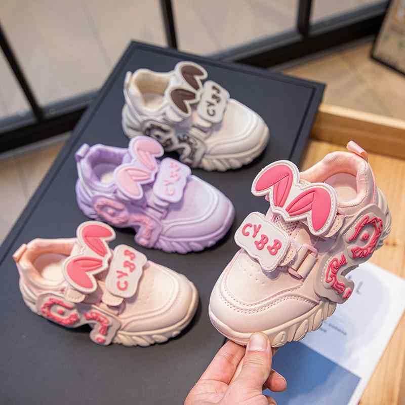 スニーカー キッズ 女の子 韓国風 うさぎ耳 通気性 スポーツシューズ 子供靴 皮革 ローカット ゴム底 ピンク パープル ベージュ 春夏 秋 普段使い おでかけ