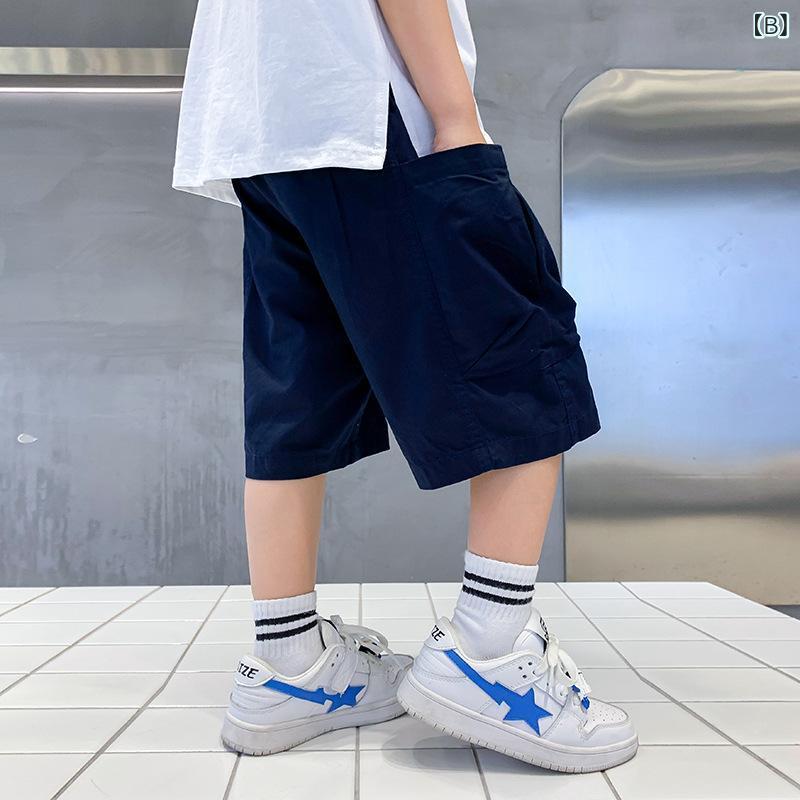 キッズ ハーフパンツ 短パン カーゴパンツ 男の子 子供 中大童 夏 綿100％ ミリタリー 無地 軍緑 紺色