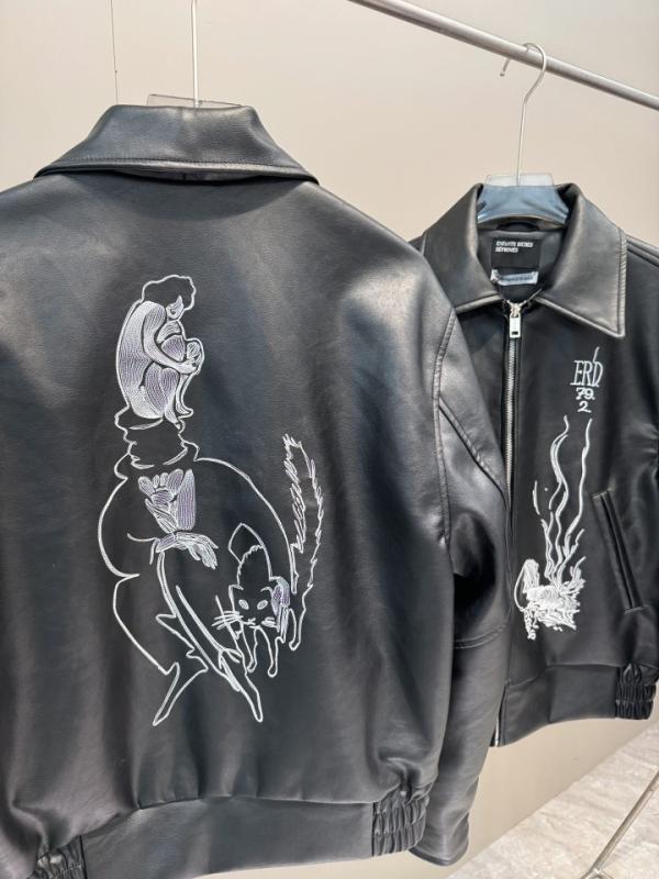 ジャケット 男性用 本革 羊革 レザー ブルゾン ショート丈 刺繍 ブラック 春秋 カジュアル