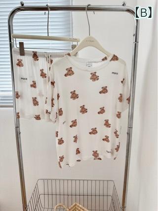 パジャマ レディース 春夏 かわいい モダール 半袖 短パン セットアップ ルームウェア 部屋着 ウサギ柄 クマ柄 アニマル柄 コットン