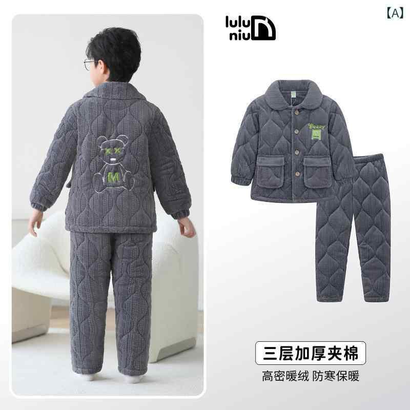 ちびっ子用パジャマ お坊っちゃん 中 ????? ??????? 向けの朦々たるサンゴ天鵝絨 зимняя 養護ホーム御召しもの 岩薄墨色 ポリエステル