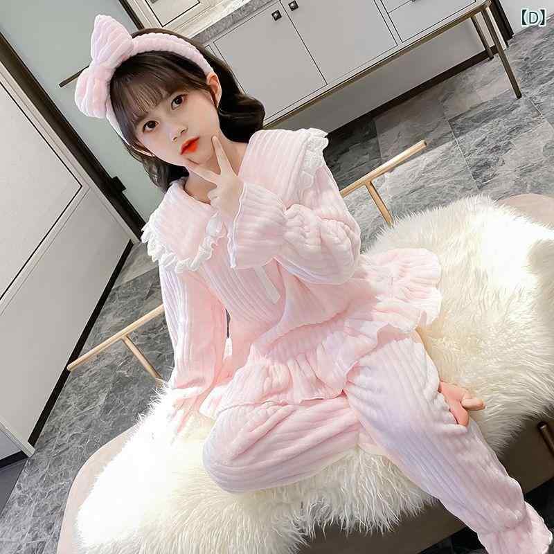 ちびっ子用パジャマ 秋冬 綿ネル 朦々たる 保温 お嬢さん お座敷御召しもの 上下書き割り 8歳以上 さくら色系 青碧系