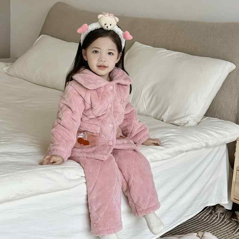 子供用パジャマ 秋冬 加絨 加厚 ホームウェア 女の子 中大 子供 三層 挟棉 保温 ホーム セットアップ 部屋着 寝巻き 100cm 110cm 120cm 130cm 140cm 150cm 160cm