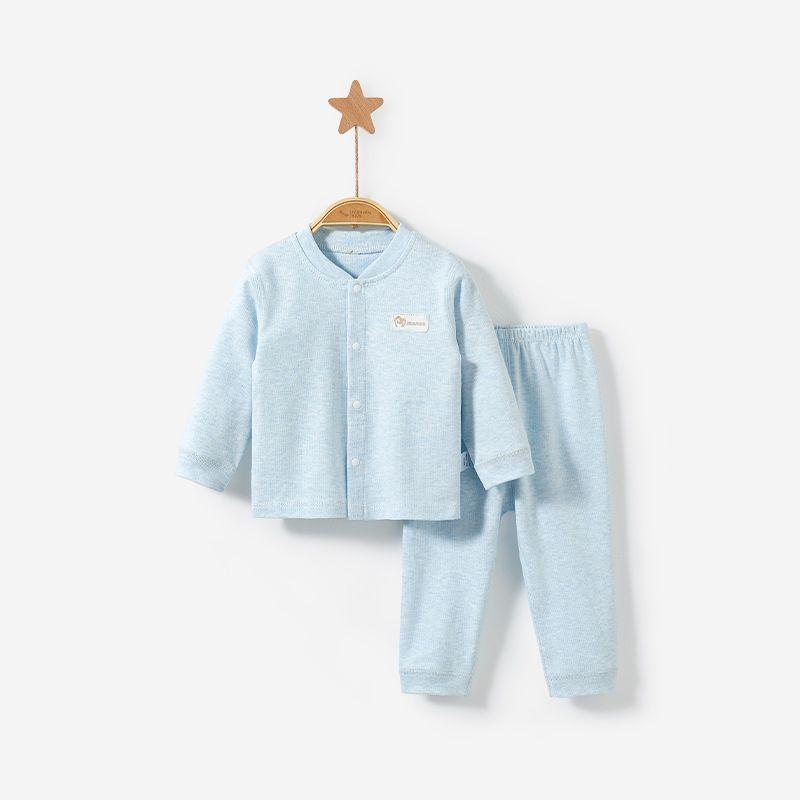 ベビー肌着 上下セット 春秋冬 新生児 乳幼児 子供服 綿100% 無地 長袖 パジャマ ピンク系 杏色 灰緑 ブルー 66 73 80 90 100 110