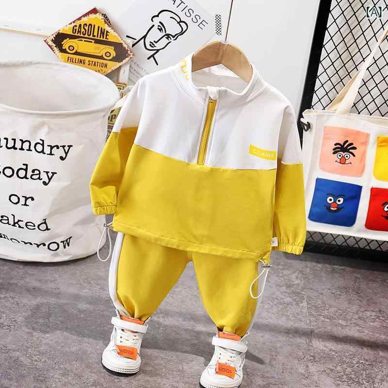 子供用セットアップ キッズ 長袖トップス ロングパンツ 上下2点セット 春秋 薄手 綿90％ 80cm 90cm 100cm 110cm 120cm イエロー パープル ブラック グレー オレンジ ベージュ ブルー ホワイト 配色