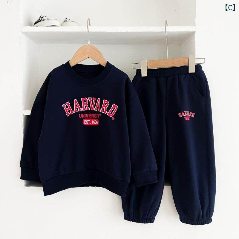 子供用セットアップ 春秋 ベビー服 男の子 女の子 アルファベット柄 スウェット トレーナー パンツ 2点セット 普段着