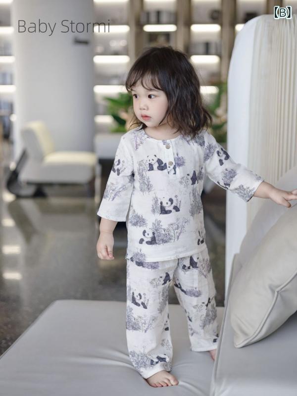 子供用 パジャマ セットアップ 親子 竹繊維 ガーゼ 薄手 七分袖 ルームウェア 部屋着 春夏 秋冬 80 90 100 110 120 130 140cm かわいい アニマル柄