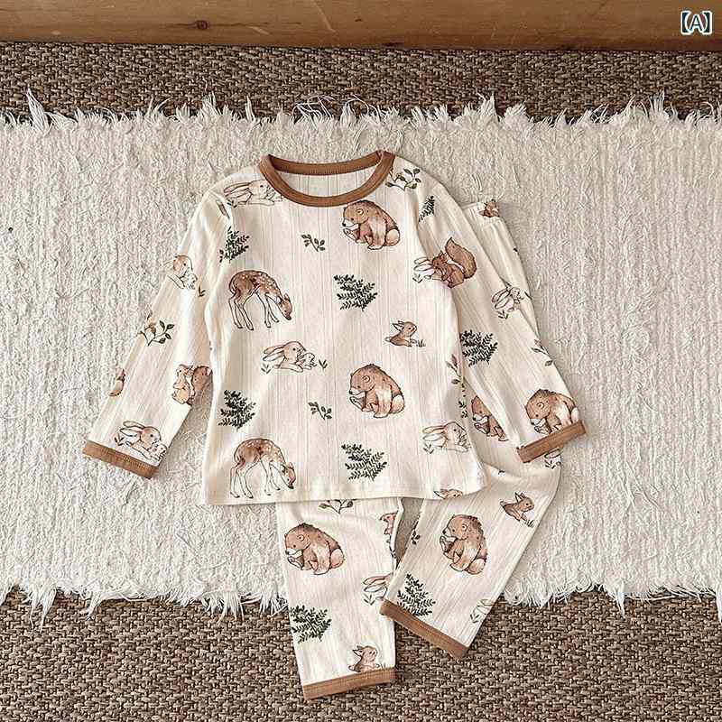 子供用パジャマ 春秋 長袖 綿100% ベビー キッズ ルームウェア 上下セット かわいい アニマル柄 花柄 薄手 幼稚園 保育園 部屋着 寝巻き 80 90 100 110 120cm