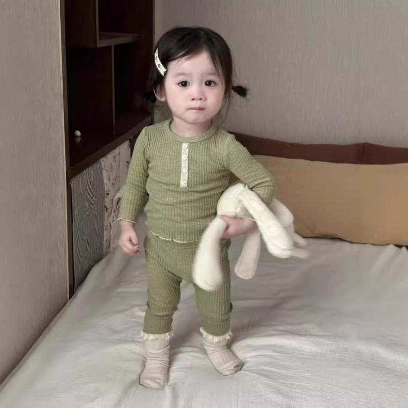 子供服 ベビー服 女の子 上下セット 綿 伸縮性 Tシャツ パンツ 2点セット 春秋 70 80 90 100 パジャマ 部屋着 韓国風 かわいい