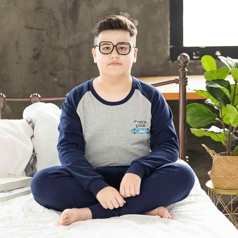 子供用パジャマ 上下セット 男の子 中 круп 大童サイズ 綿100％ 厚手 秋冬 暖かい 部屋着 ルームウェア 寝巻き グレー 紺