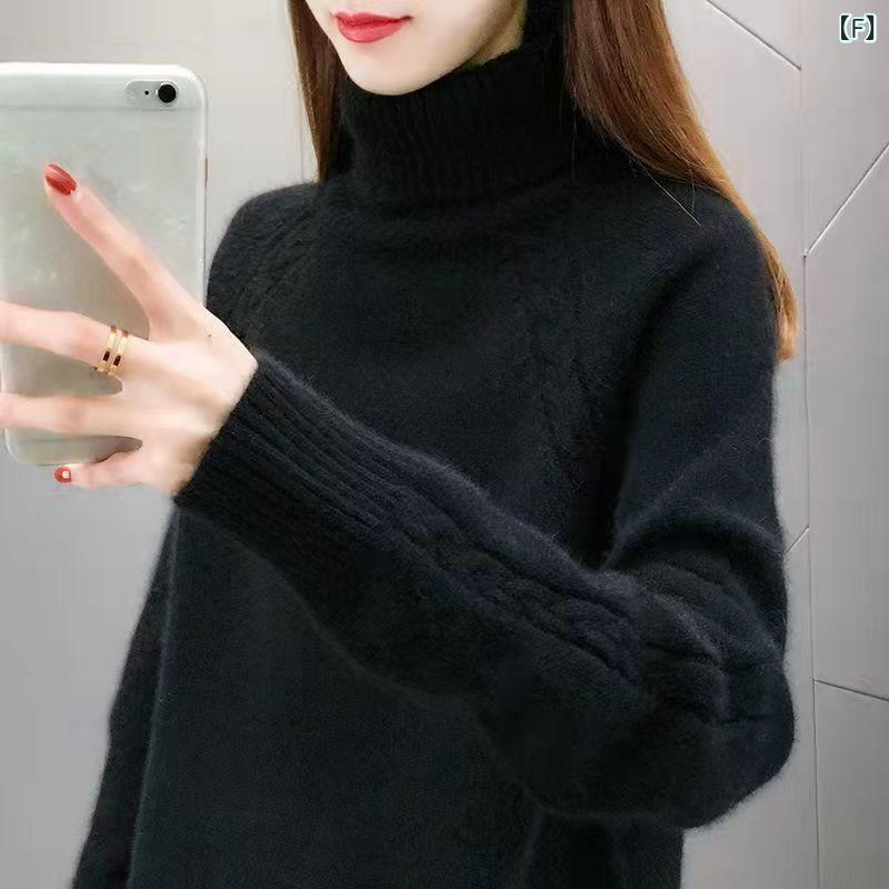 ニット レディース 秋冬 高ネック プルオーバー 厚手 リブニット 無地 切り替え トップス 韓国風 通勤 オフィス カジュアル きれいめ 大人かわいい S M L XL 2XL