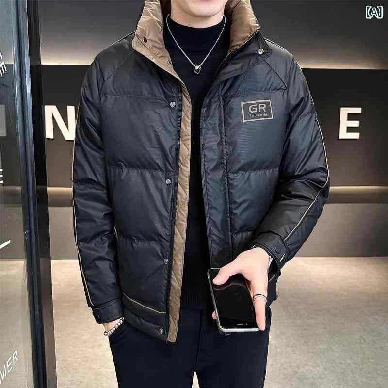 落ちこむ上衣 メンズ 成人男性用 落ちこむ厚地の外套 防寒 生あたたかい 心地よい 流行り物 アウター 立襟 ポリエステル 秋冬 黒いこと 黒 白いこと 白 赤銅色 赤銅色