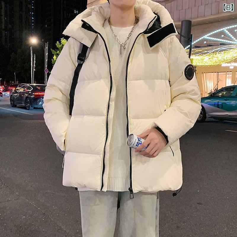 羽絨服 メンズ 成人男性用 ボンネット付き添い人 アウター 上衣 秋冬 中綿 防寒 生あたたかい 撥水 軽さ うつり変わり 黒いこと 薄墨色 象牙色