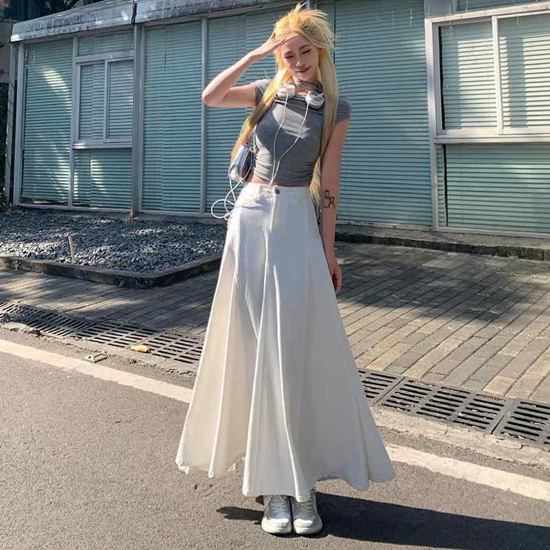 ワンピース レディース 高腰 Aライン 膝丈スカート コットン 春夏 切り替え フレアスカート 韓国風 ホワイト XS S M L XL