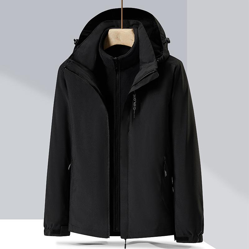 フリースジャケット ユニセックス 防水 透気 登山 アウトドア 服 脱着式 ツーピース セット 防風 耐摩耗 フリースライニング フード 付き ポリエステル 素材 ゆったり シルエット ハイキング キャンプ トレッキング サイクリング ウィンタースポーツ