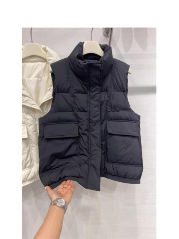 ベスト レディース 秋冬 韓国風 立襟 大ポケット 中綿 あったか 通勤 ブラック カーキ M L XL 2XL 3XL 4XL