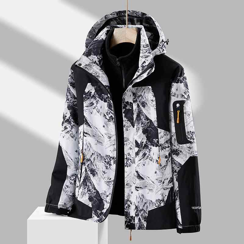 秋冬 登山 ジャケット メンズ レディース 防水 防風 透気 フリース 内胆 着脱可能 ニードル 混紡 フード 付き 連帽 開襟 ツーピース セット アウトドア ハイキング キャンプ 釣り 旅行 郊外 散策 サイクリング ランニング 徒歩 トレッキング